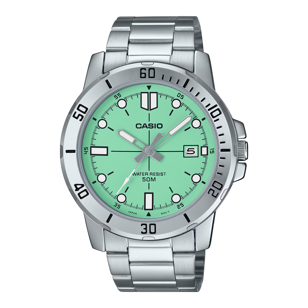 Casio MTP-VD01D-3E1VUDF Enticer Men Analog Watch - Green Dial, Stainless Steel Band