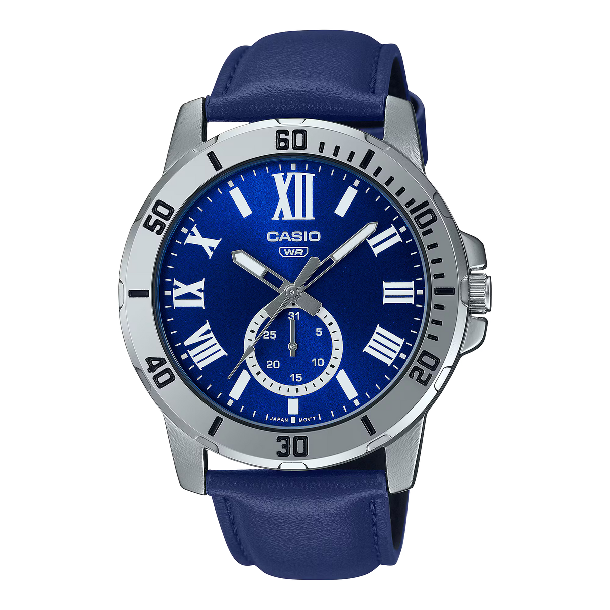 Casio Enticer MTP-VD200L-2BUDF Multi-Hand Day Date Analog Blue Dial Leather Strap Men's Watch