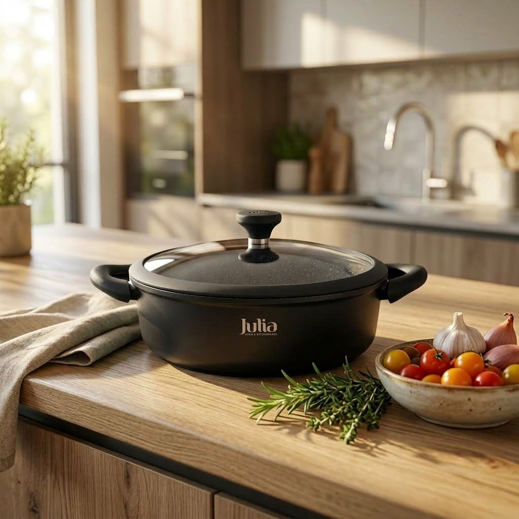 Julia Shallow Casserole 28cm - Onxy Black - Durable Die-Cast Aluminum - Non-Stick