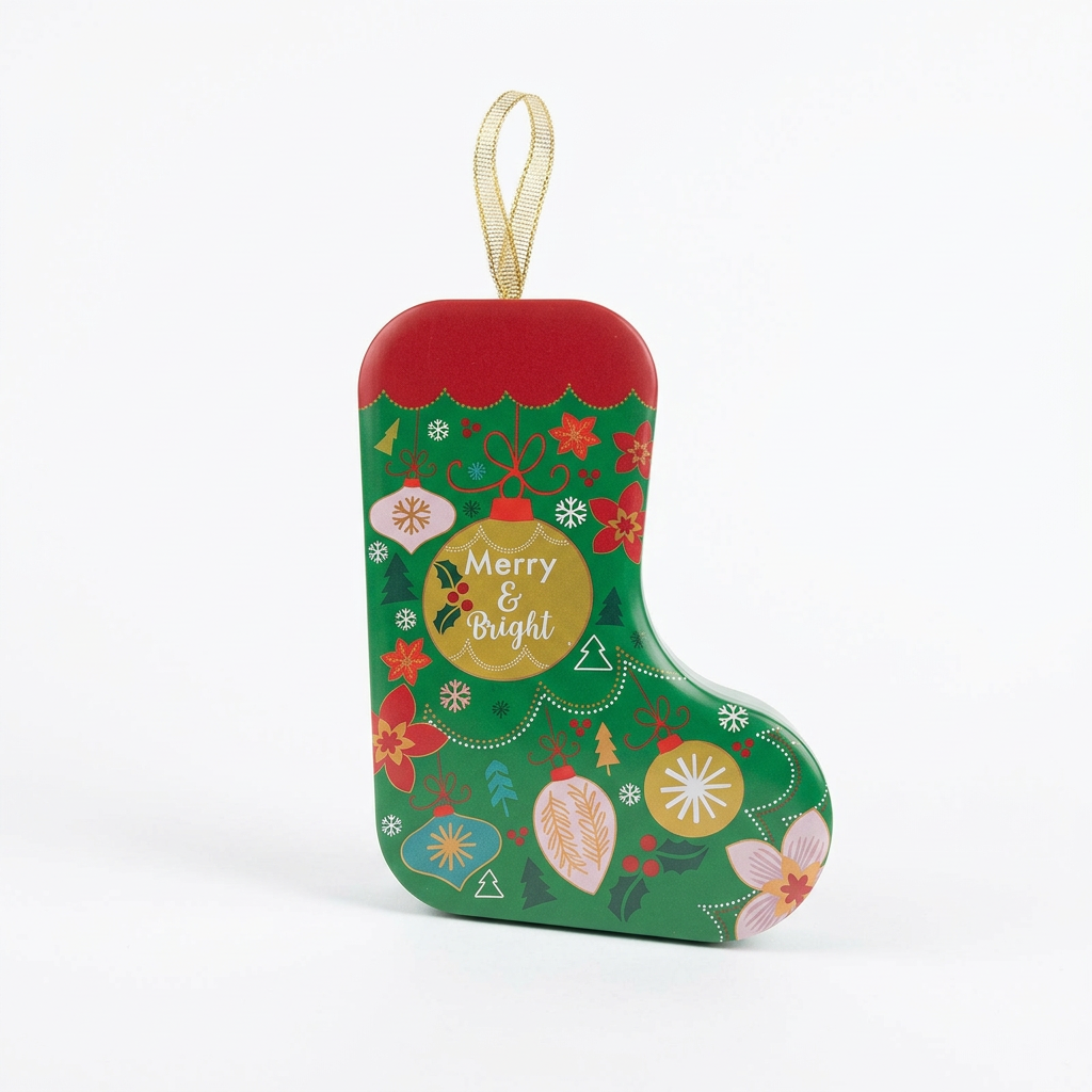 Metal Christmas Stocking Candy Box Green & Red - 15cm