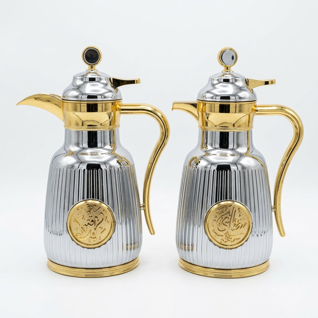 Ripple Vacuum Flask Set, 2 × 1 Litre, Silver with Gold