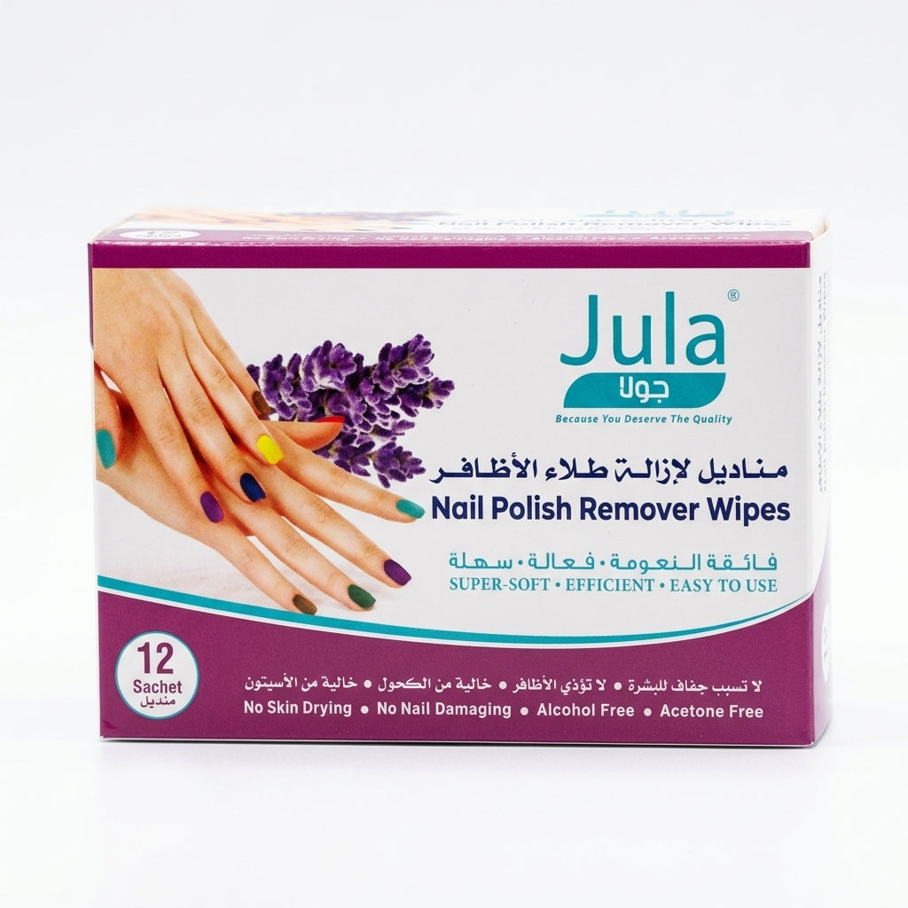 Jula Nail Polish Remover Wipes – Alcohol & Acetone Free, 12 Sachets