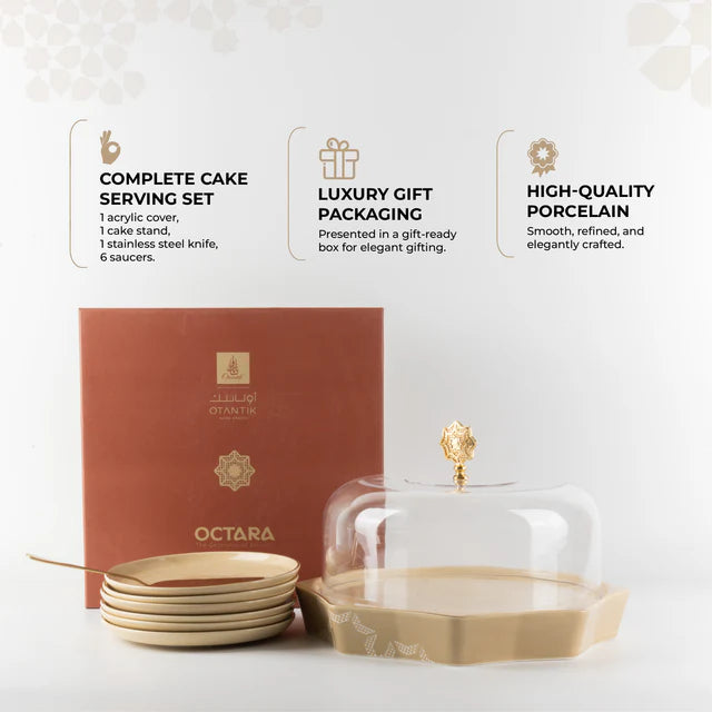 Otantik Octara - Cake Serving Set (9-Pc) - Ivory & Gold