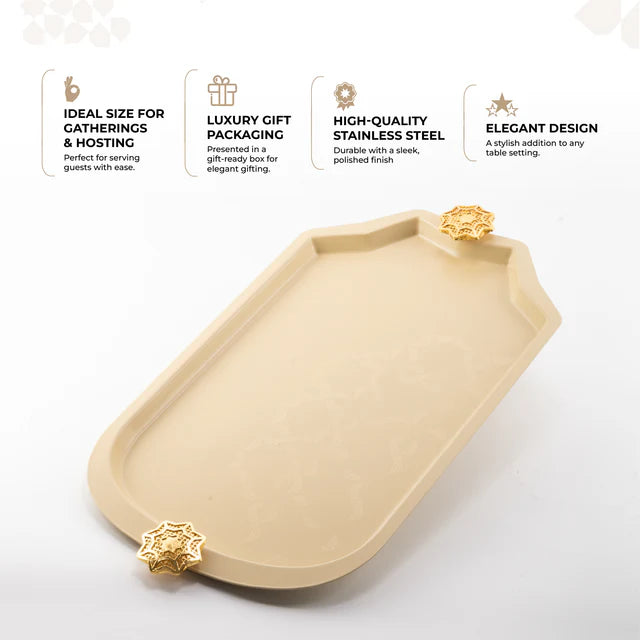 Otantik Octara - Stainless Steel Serving Tray - Ivory & Gold 19"12"