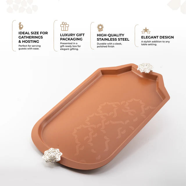 Otantik Octara - Stainless Steel Serving Tray - Orange & Silver 19"12"