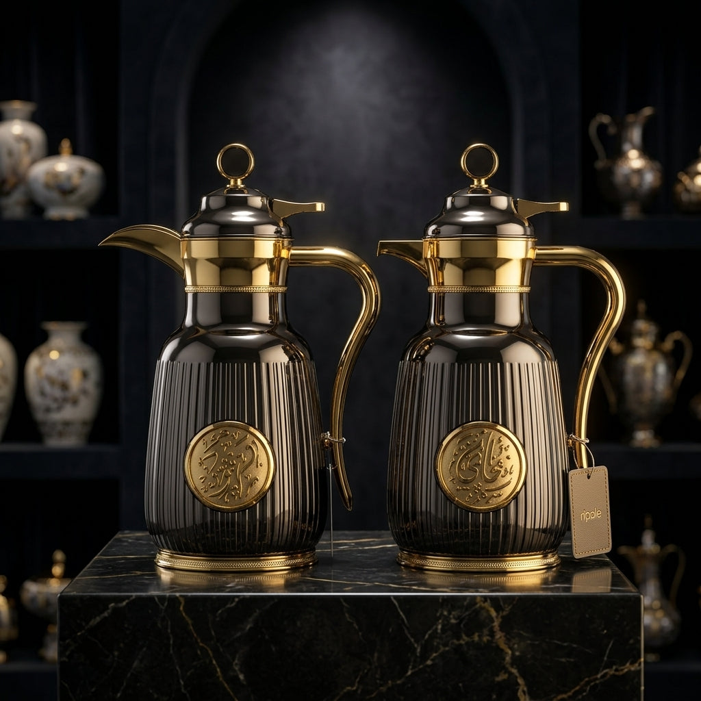 Ripple Vacuum Flask Set, 2 × 1 Litre, Nickel Black with Gold