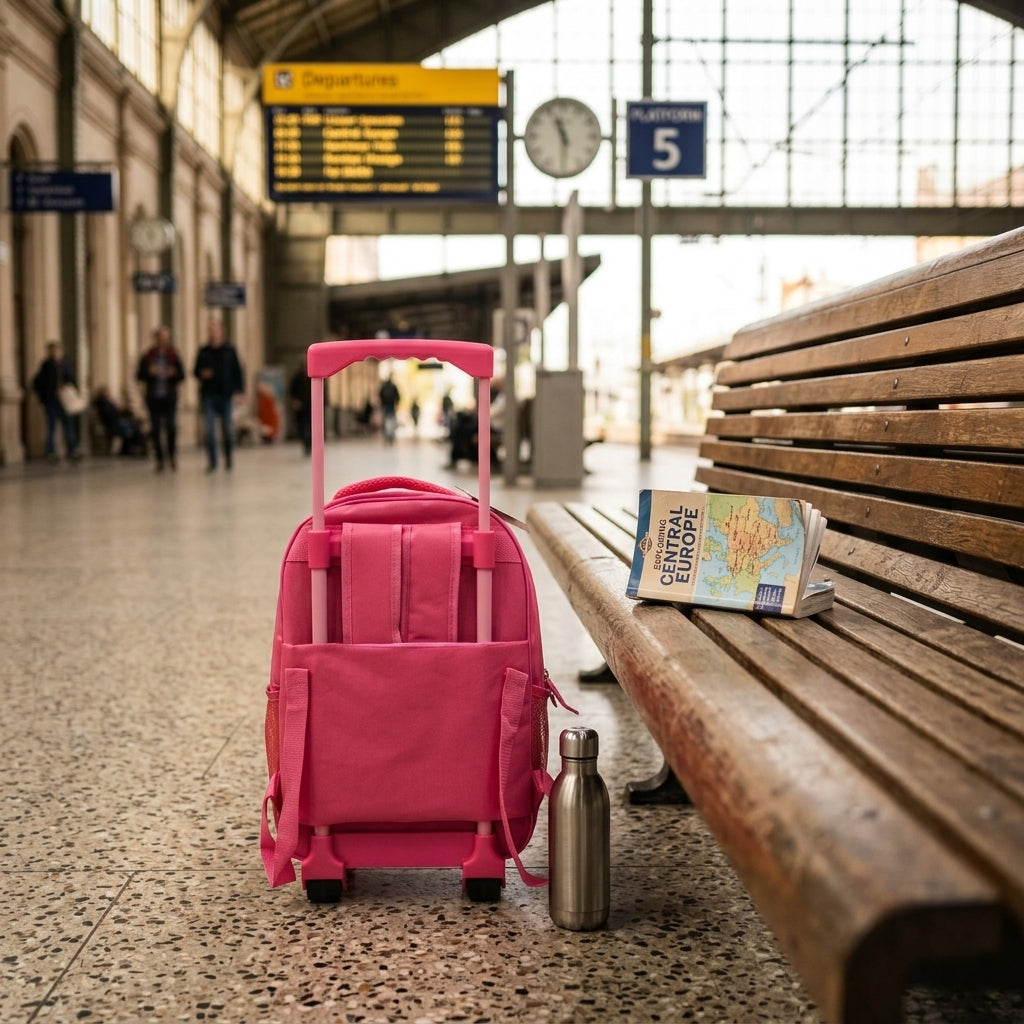 Kanari 3-Piece Trolley School Bag Set 16 Inch – Scooter Girl Print – Pink (Trolley Bag + Lunch Bag + Pencil Pouch)