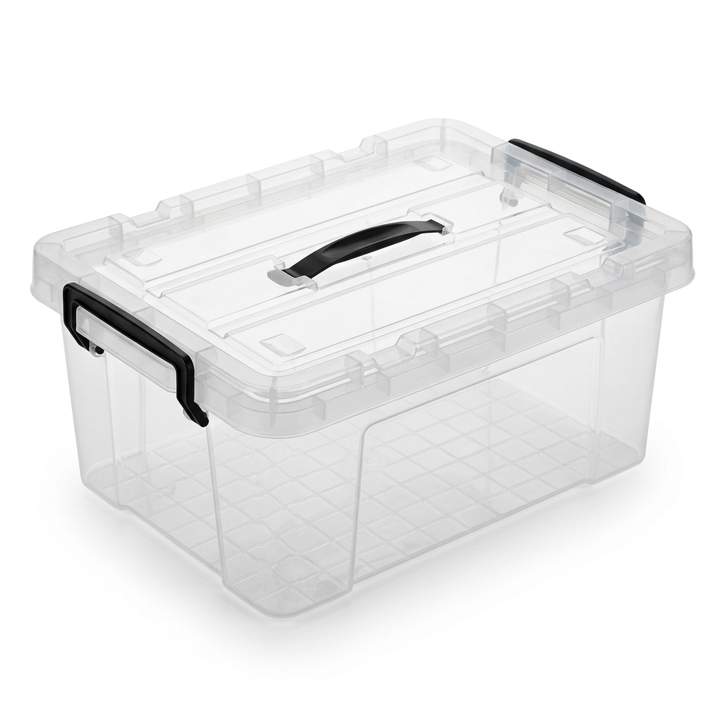 Plastic Storage Box with Lid & Black Carry Handle – 40×30cm