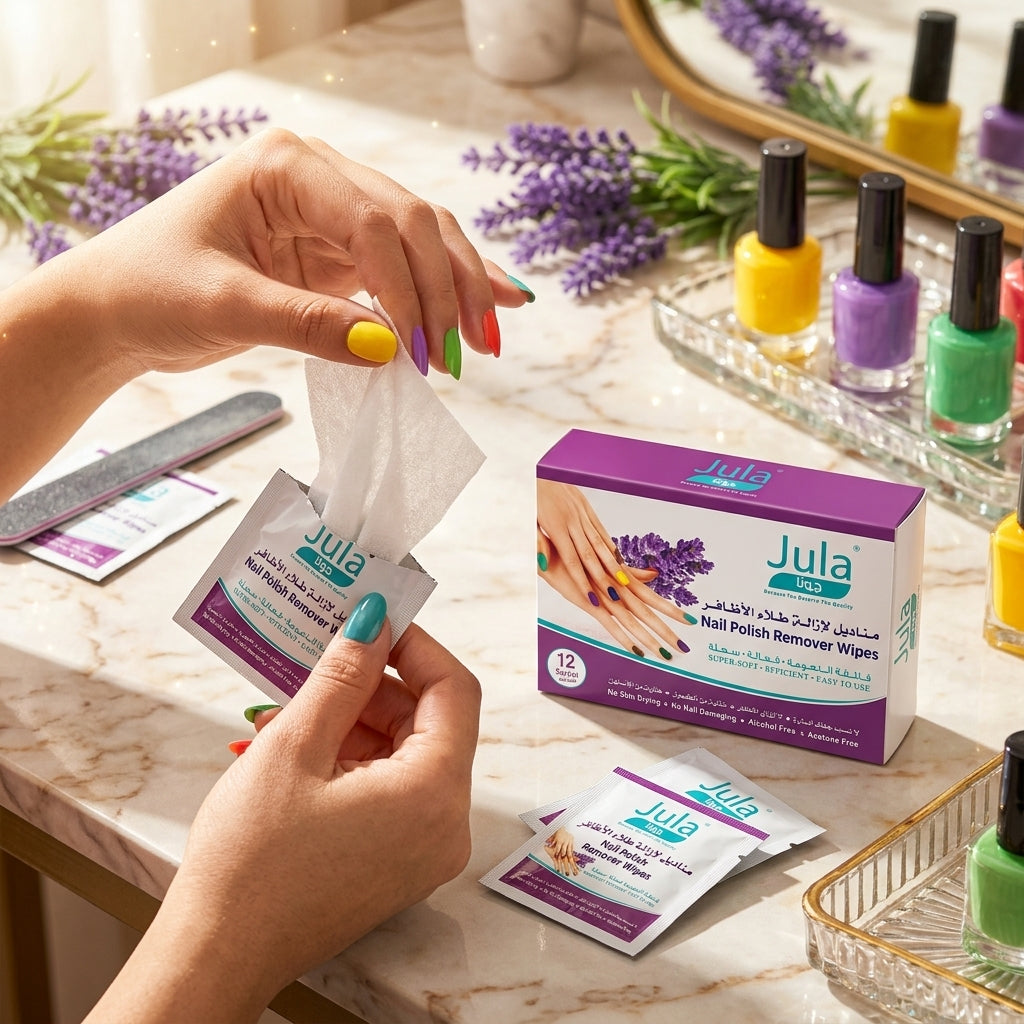 Jula Nail Polish Remover Wipes – Alcohol & Acetone Free, 12 Sachets