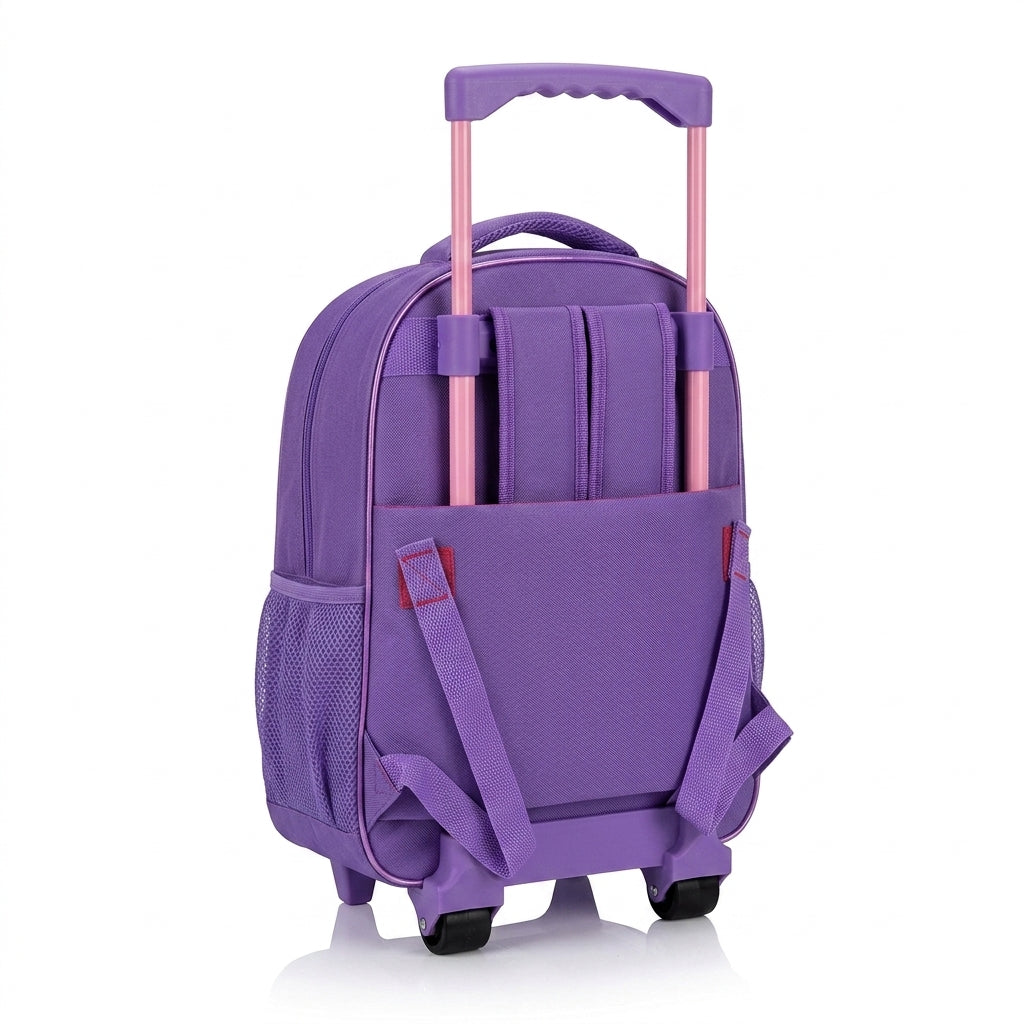 Kanari 16inch 3-Piece Anime Trolley School Bag Set – Purple (Trolley Bag + Lunch Bag + Pencil Pouch)
