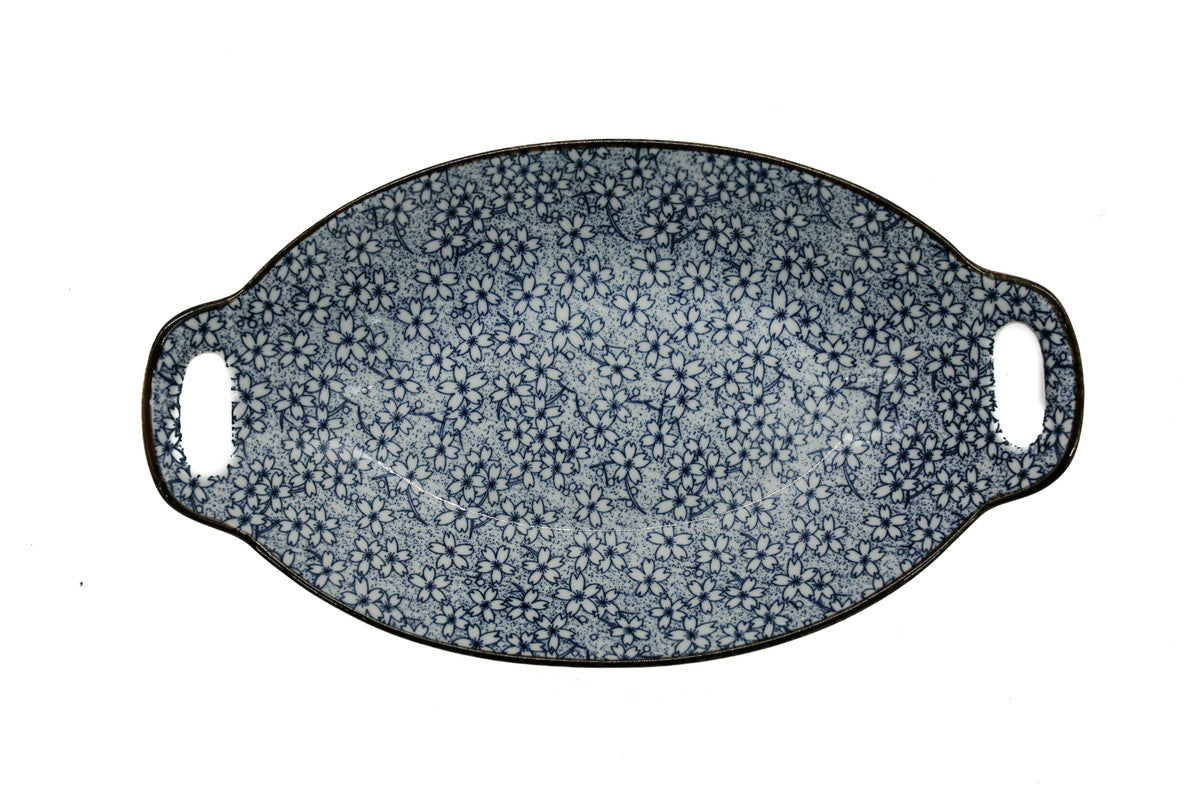 AKDC-Ceramic Oval Bowl Floral With Handle