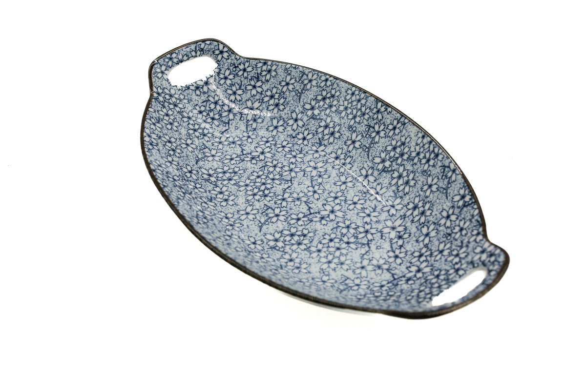 AKDC-Ceramic Oval Bowl Floral With Handle