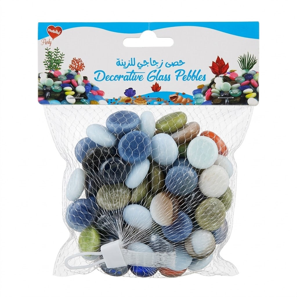 Habibi Decorative Glass Pebbles, Mixed Colours, 100 Gram Pack, Approx. 2 cm Each
