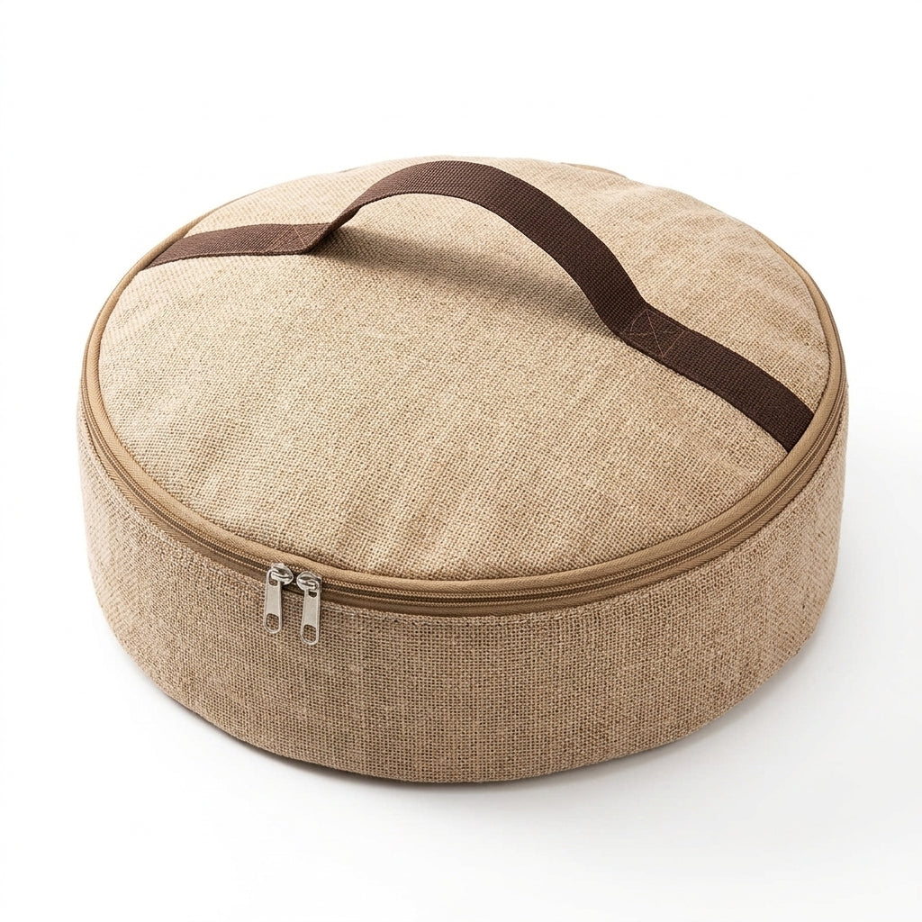 Round Zippered Storage Bag with Carry Handle, Beige, 38 × 12 cm