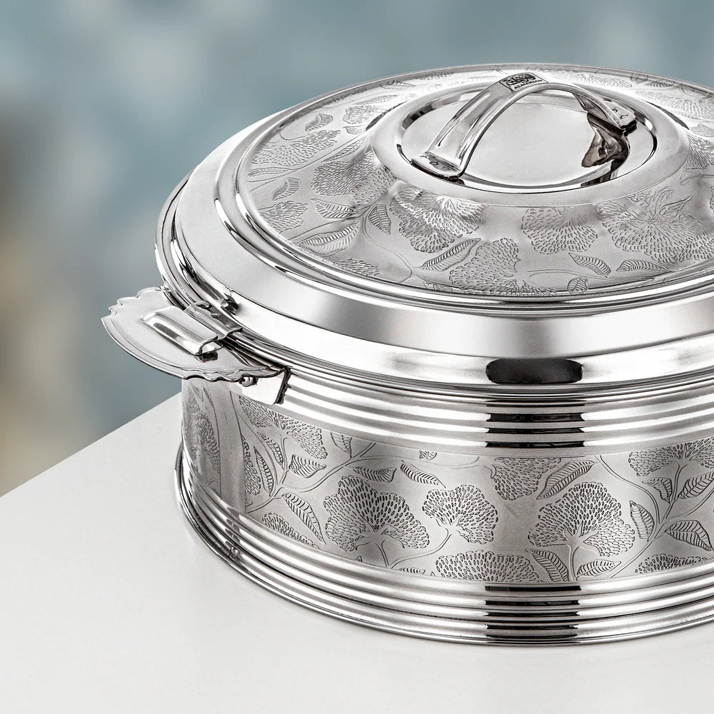 Almarjan 3 Pieces Sausan Hot Pot Set, Mirror Silver, 2.5, 4.8 & 6 Ltr