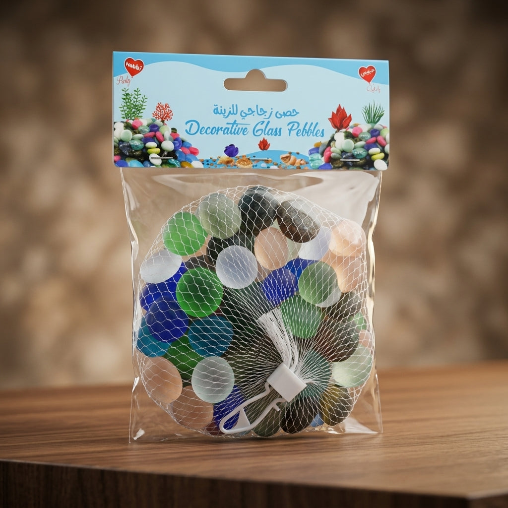 Habibi Decorative Glass Pebbles, Mixed Colours, 100 Gram Pack, Approx. 2 cm Each