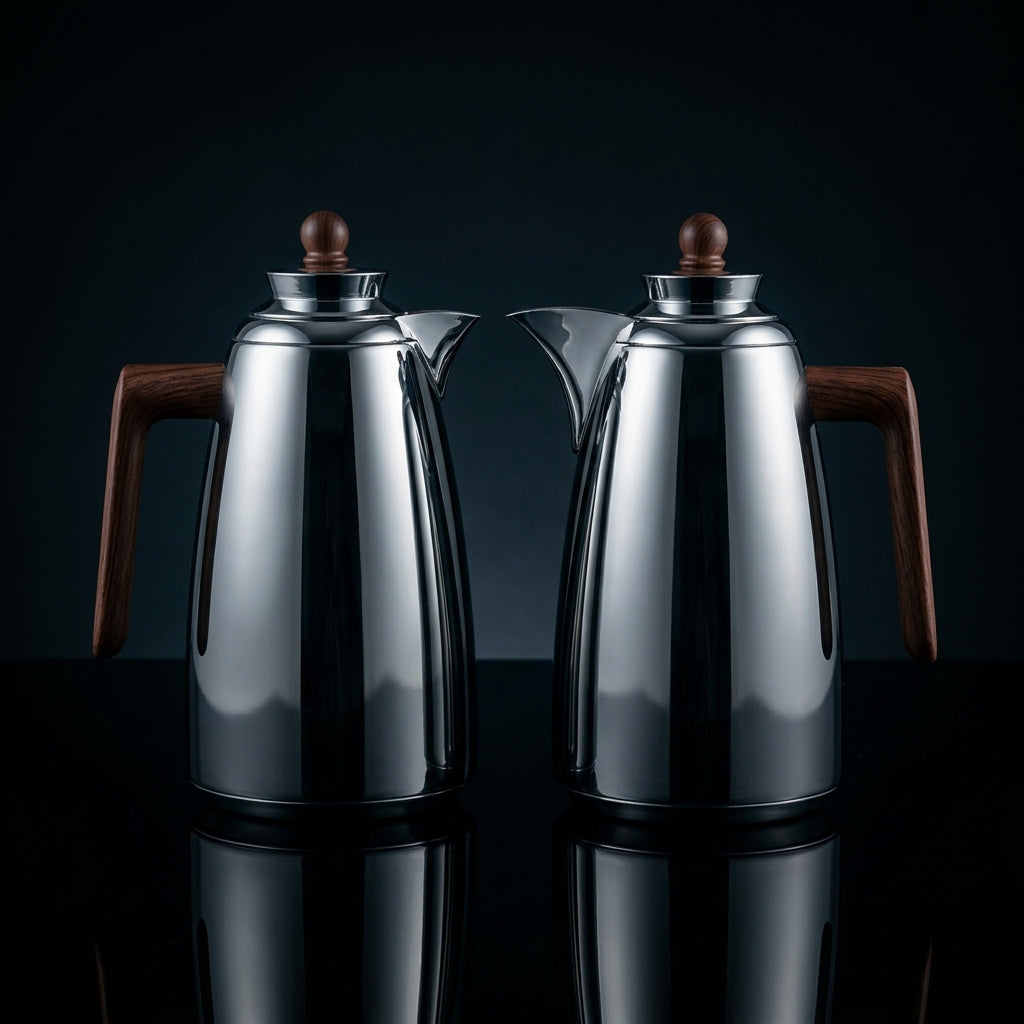 Fursan Vacuum Flask Set, 2 × 1 Litre, Silver with Dark Wood