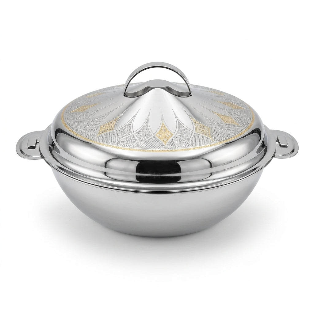 Pradeep Saniyah Stainless Steel Hotpot 30 cm – Silver with Gold Accent