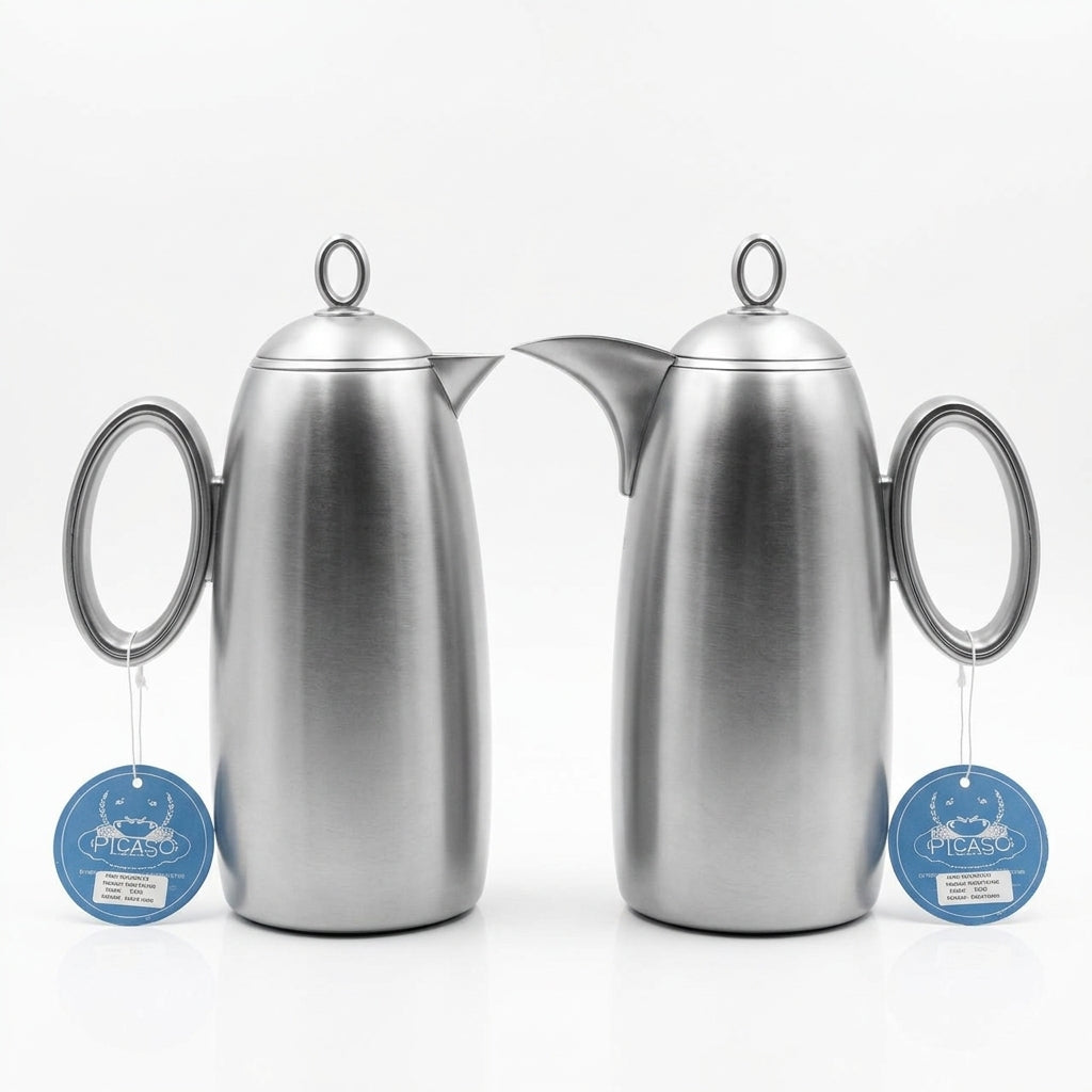 Pilsco Vacuum Flask Set, 2 × 1 Litre, Matt Silver