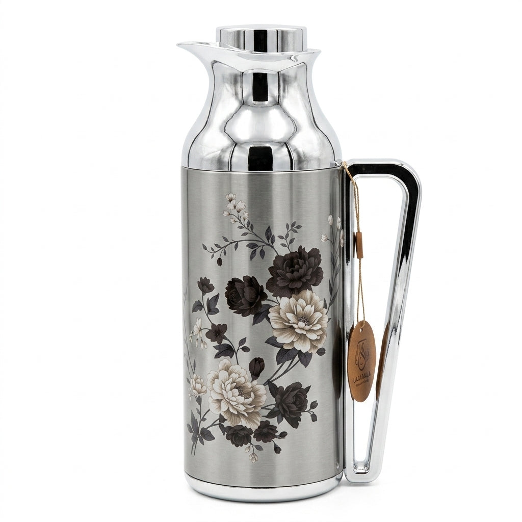 Mahra Stainless Steel Vacuum Flask 1L + 1L Set – Floral Edition (Set of 2)