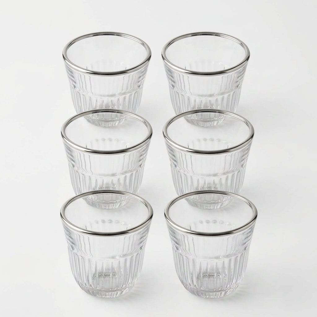 Casco 18-Piece Glass Tea & Cawa Cup Set with Silver Accent – 6 Tea Glasses, 6 Saucers & 6 Cawa Cups