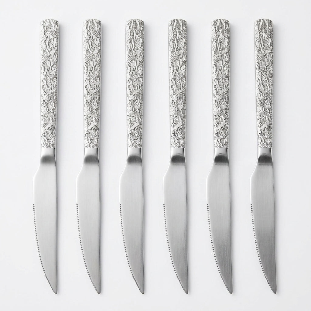Stainless Steel Knife Set of 6 - 23cm Silver Textured Handle