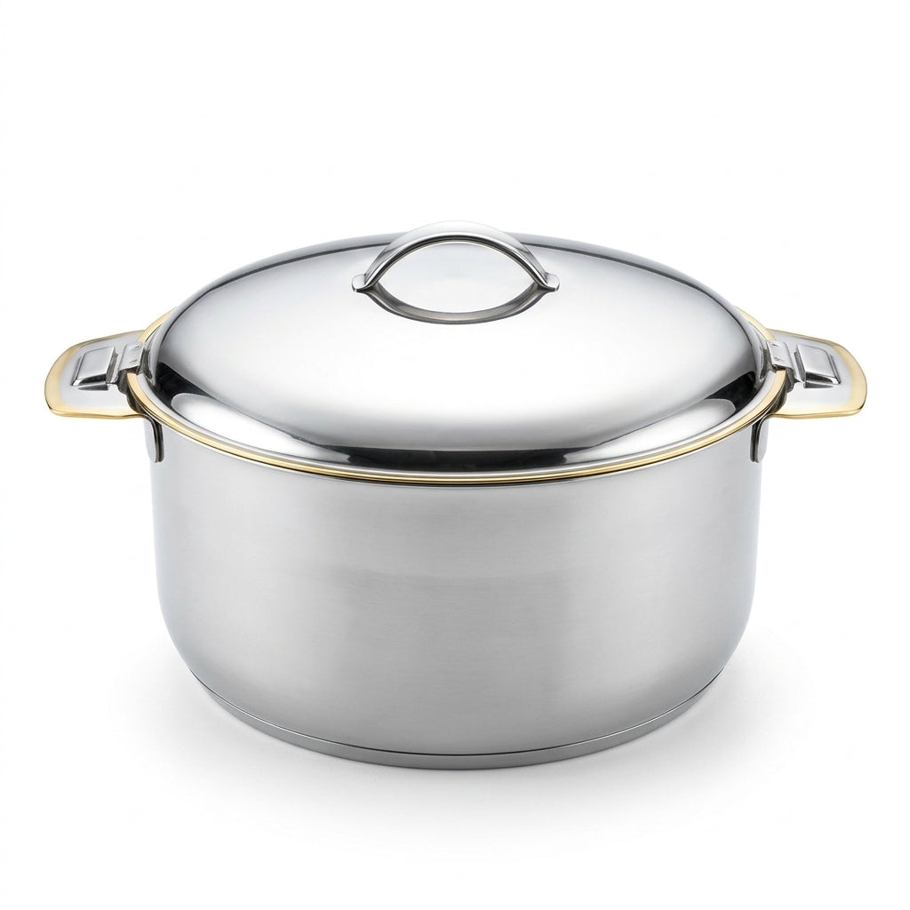 Pradeep Orchid Stainless Steel Hot Pot 5 Litres – Silver with Gold Accent