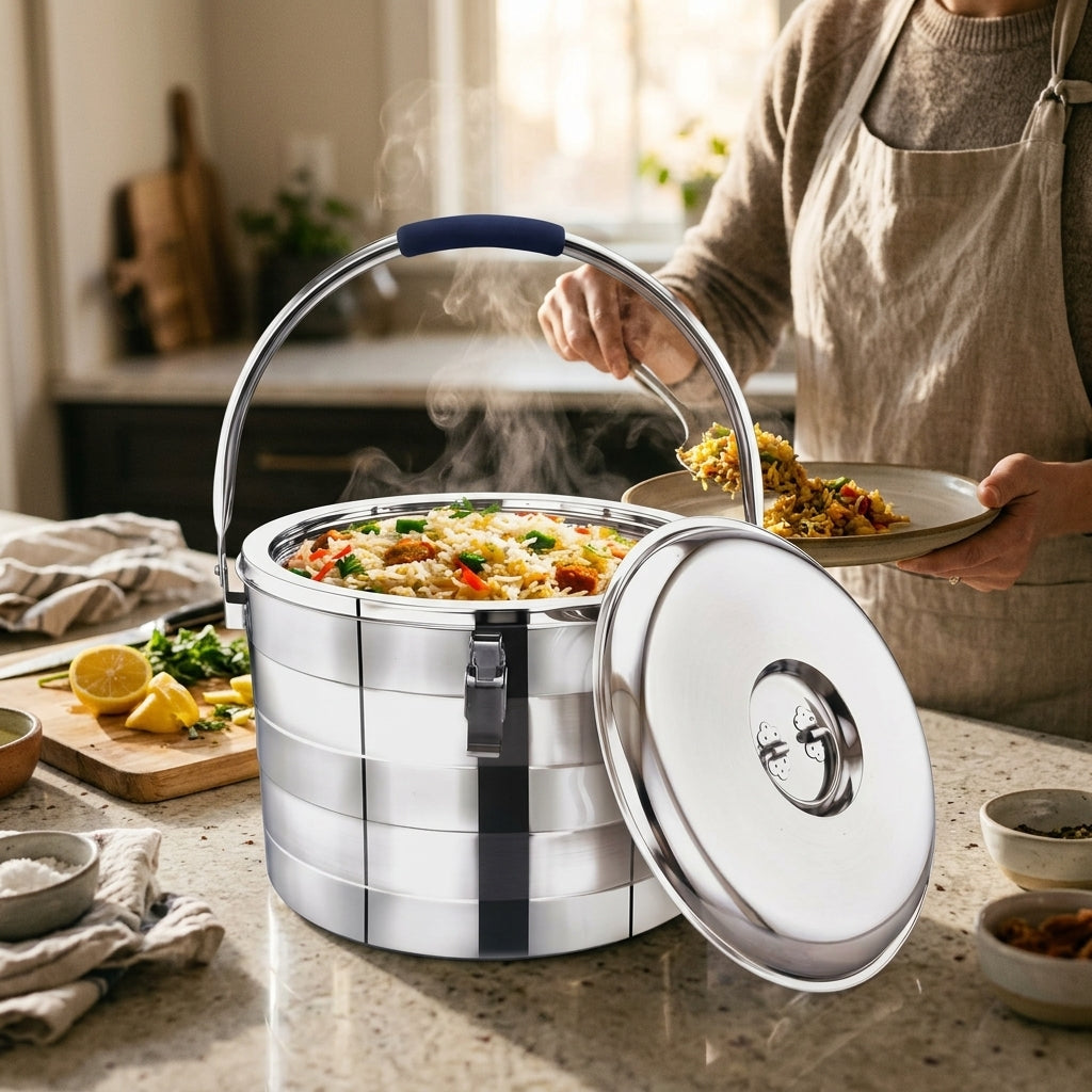 Maxima Stainless Steel Tall Boy Insulated Food Carrier – 7.5 Litres, Silver