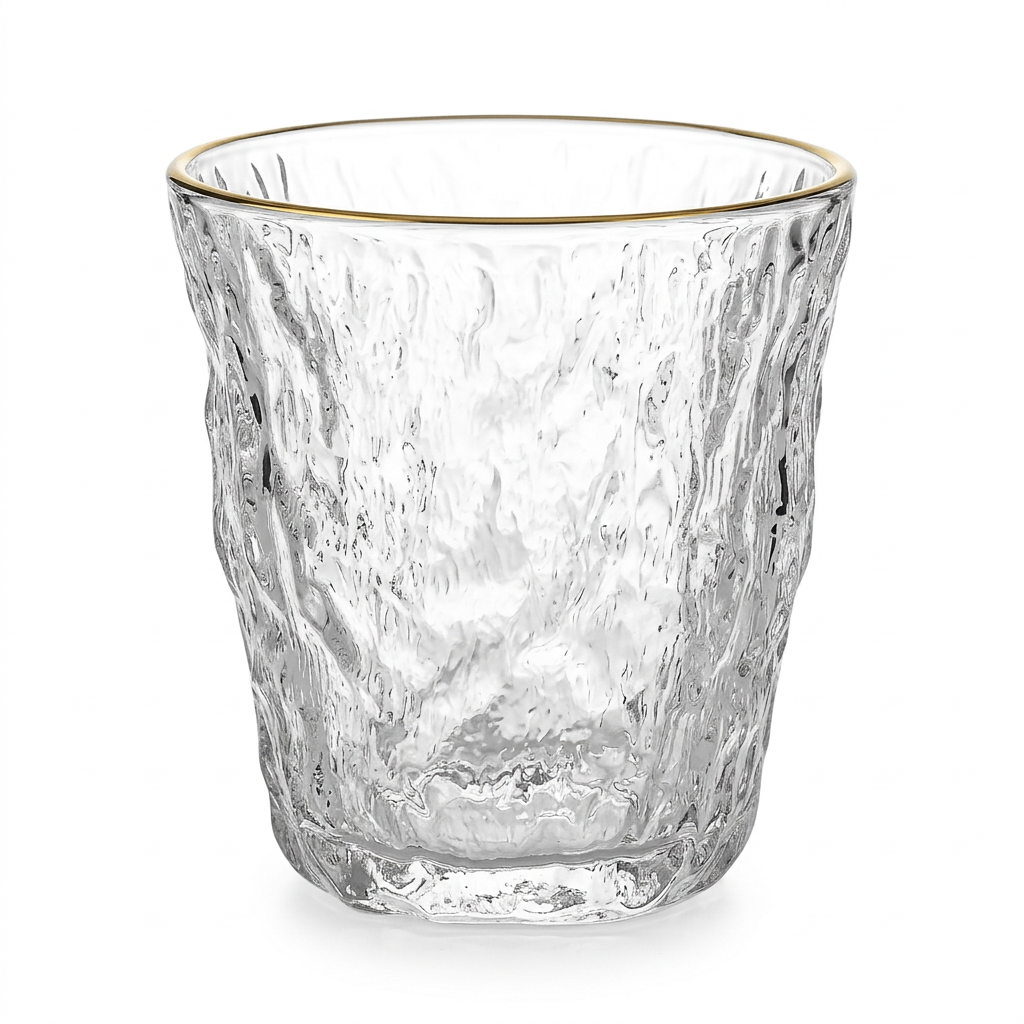 Textured Glass Tumbler with Gold Rim 250 ml – Clear & Gold