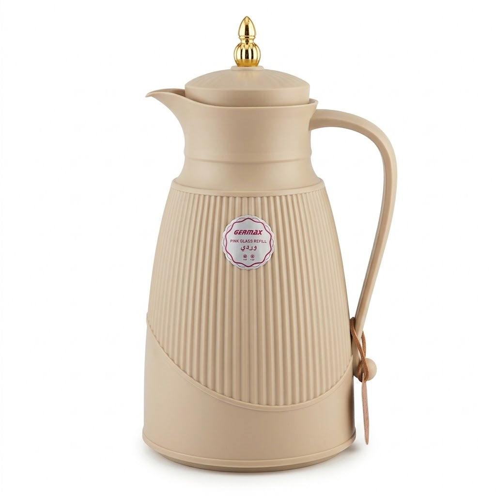Germax Vacuum Flask 1 Litre – Light Brown with Arabic Calligraphy