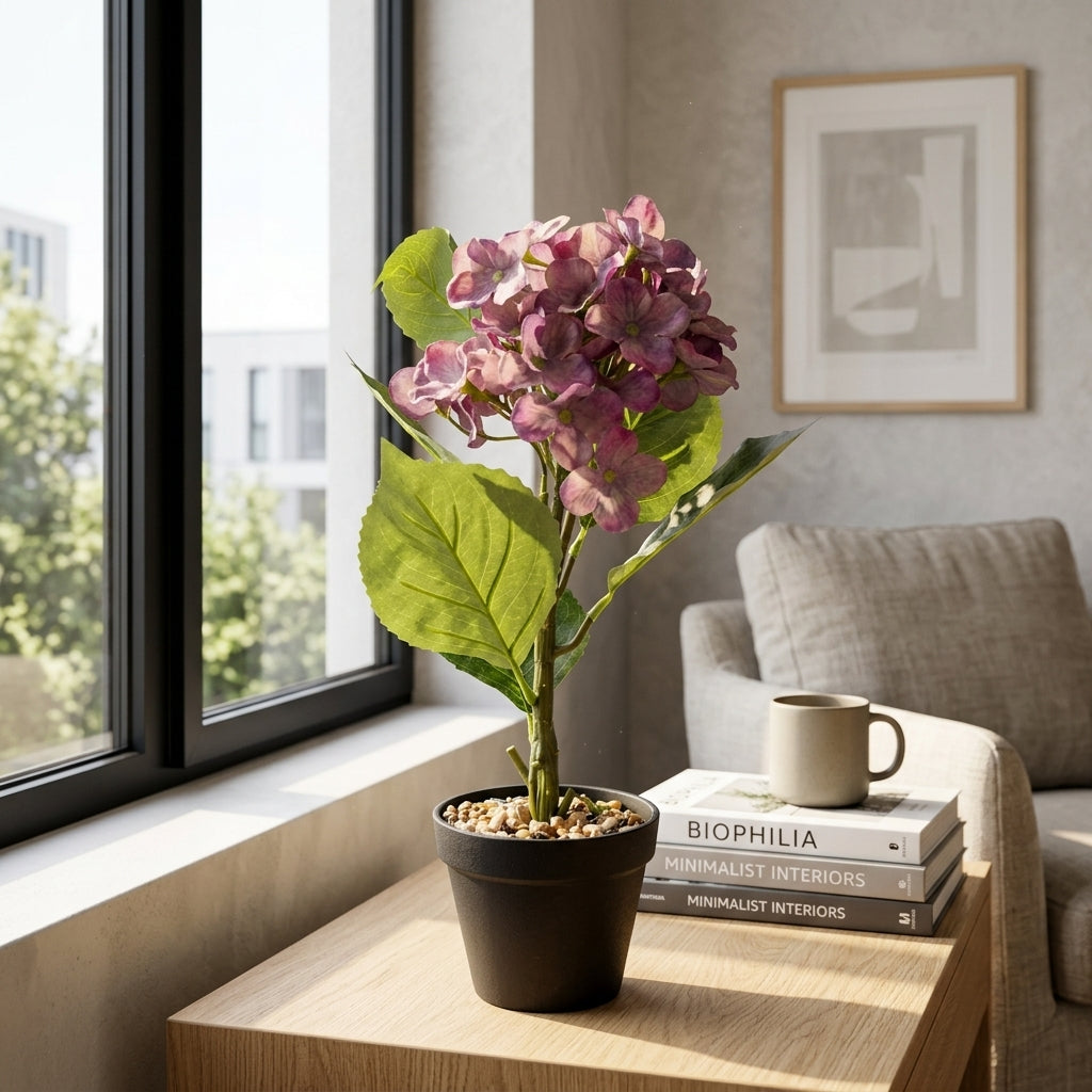 Pink & Purple Artificial Flower Plant with Black Plastic Pot - 45 cm