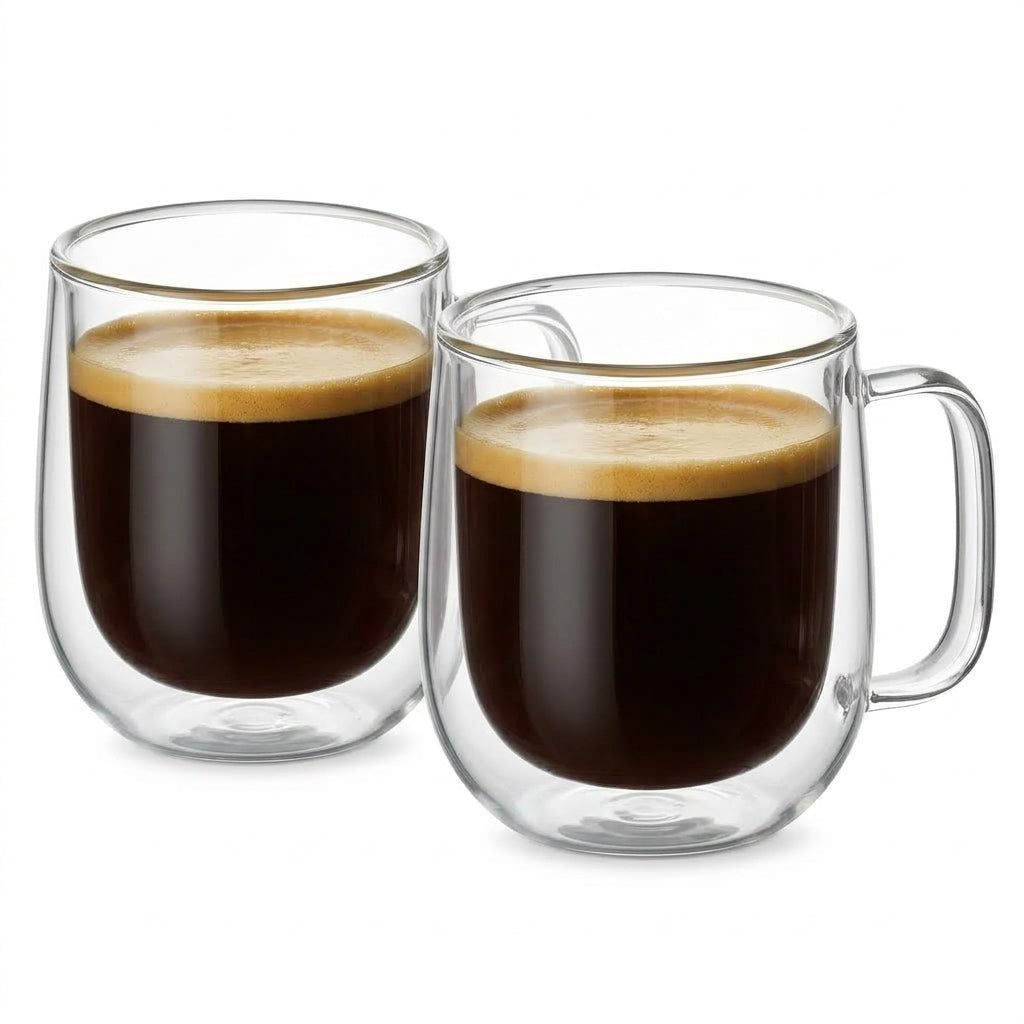 Blackstone Double-Wall Glass Tumbler Cups with Handles, 300 ml, Set of 2