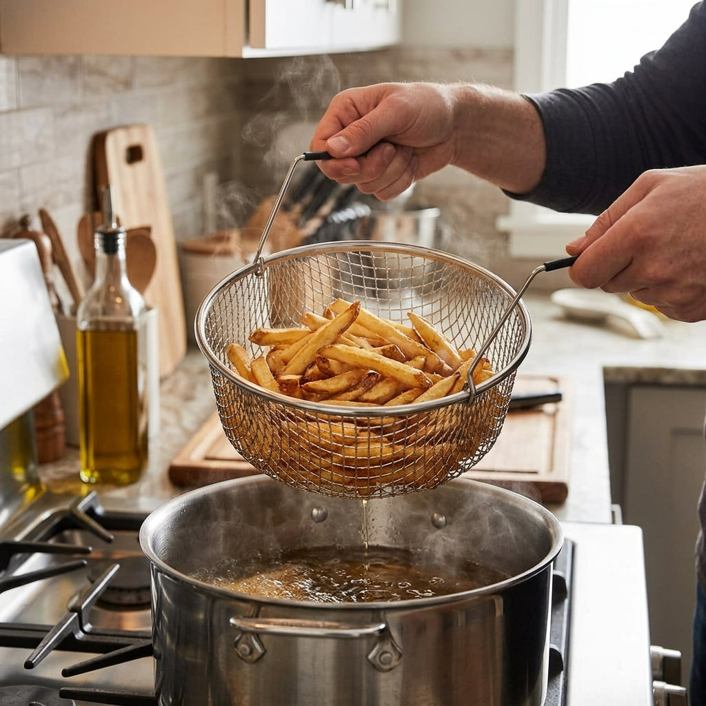 Yuniverse Round Mesh Fries Basket – Silver, 23 × 9 cm