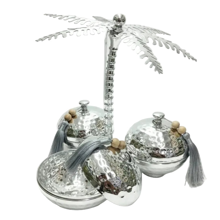 AKDC 3-Section Metal Candy Bowl – Premium Silver Finish, Divided Serving Bowl for Snacks & Sweets, 30 cm