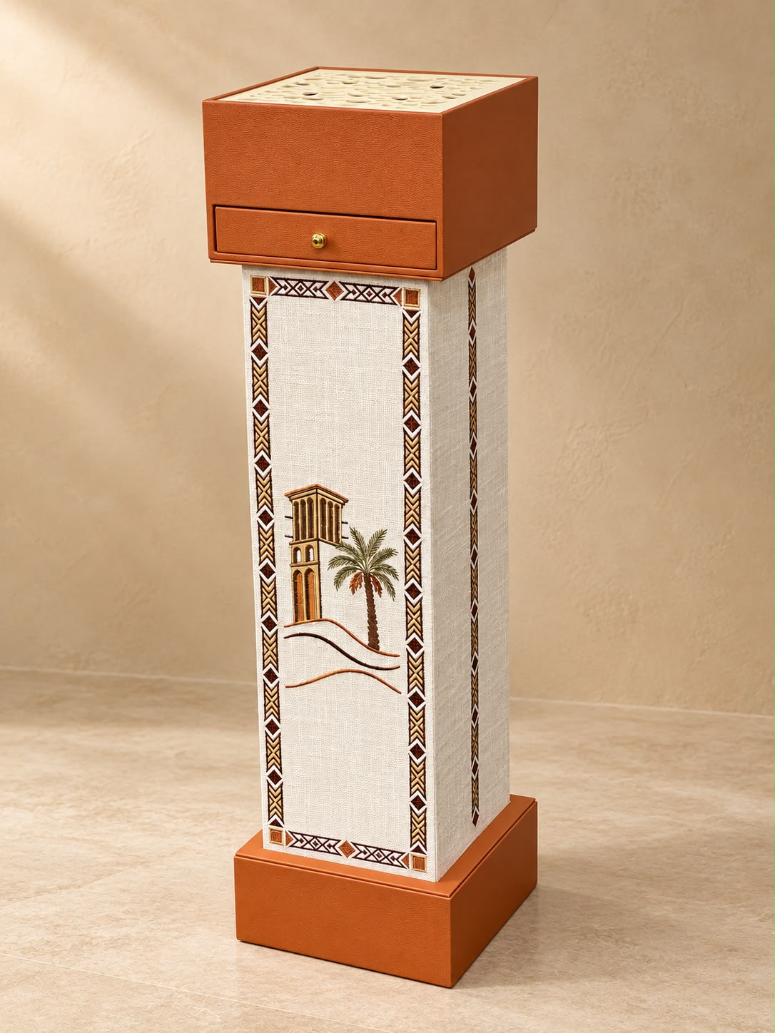 Floor-Standing Incense Burner with Drawer Brown – 90 × 20 cm