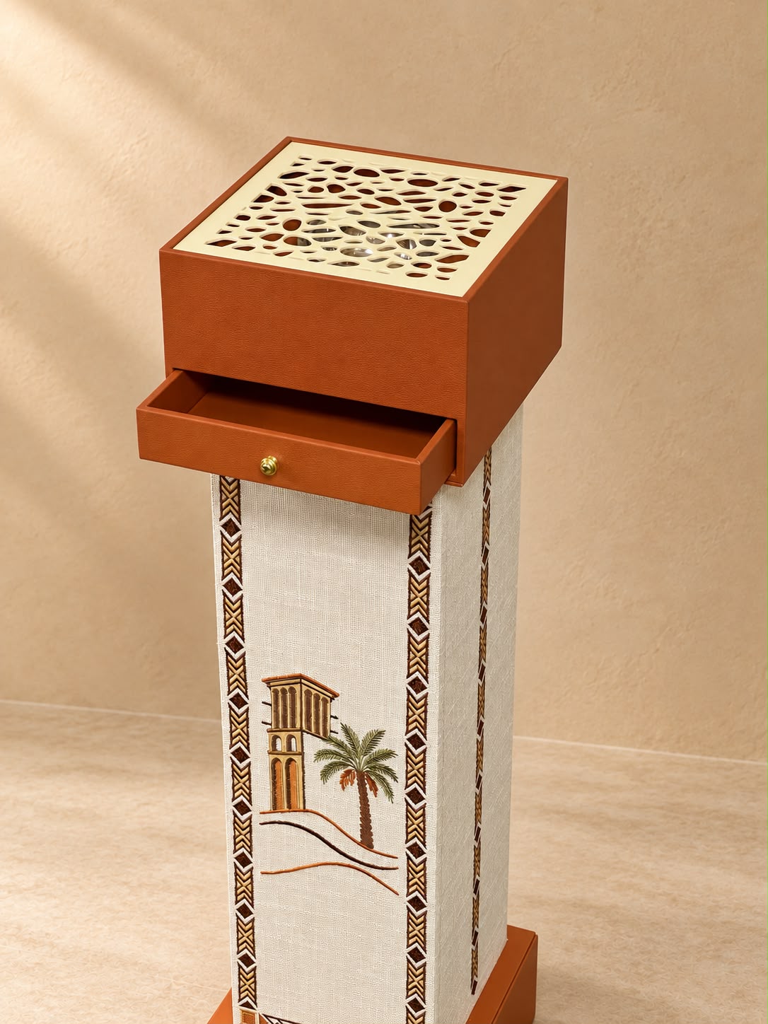 Floor-Standing Incense Burner with Drawer Brown – 90 × 20 cm