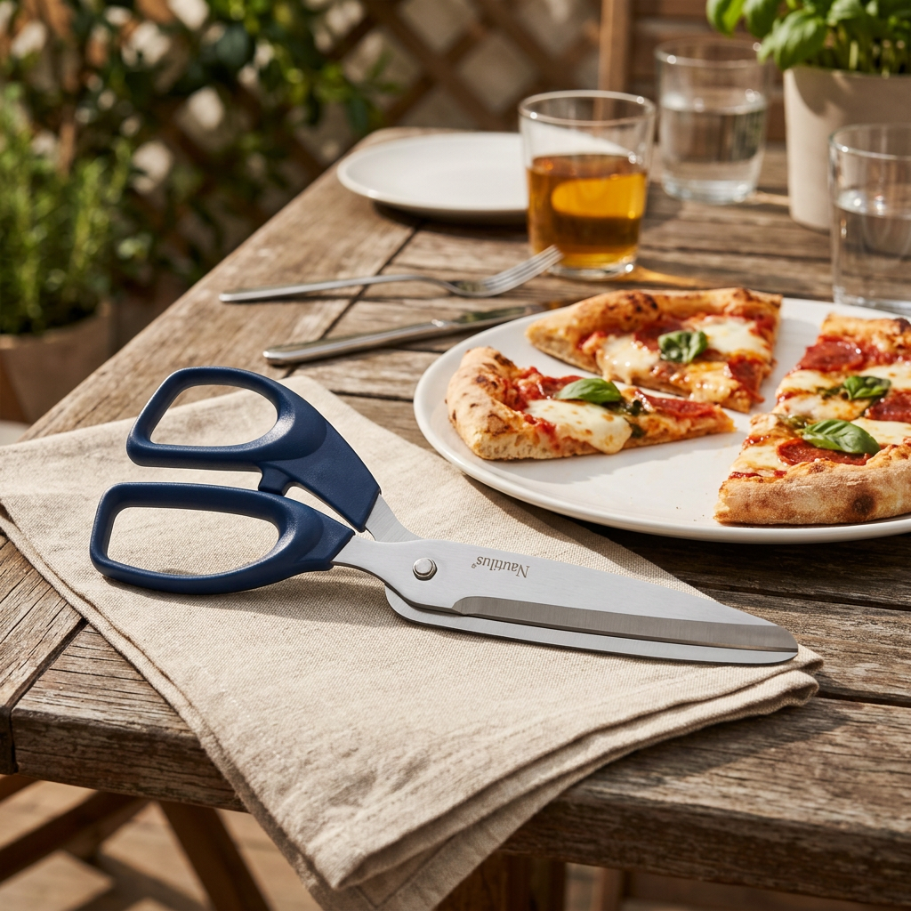 Nautilus Pizza Scissors Navy Blue & Silver - 25cm