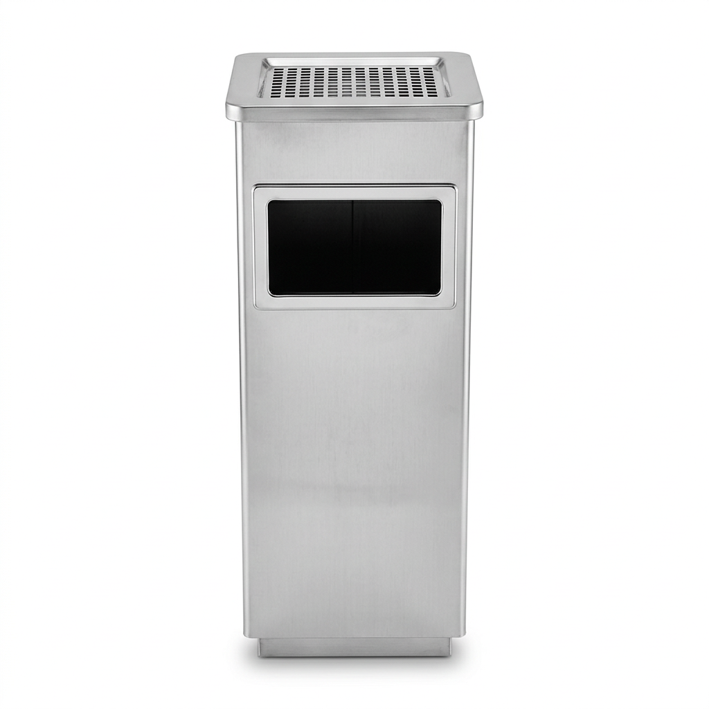 Royalite Steel Dust Bin with Ashtray Silver – 15 Litres