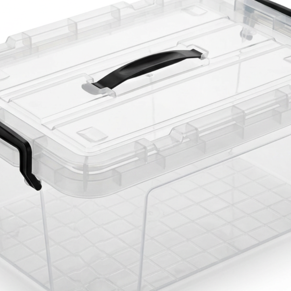Plastic Storage Box with Lid & Black Carry Handle – 40×30cm