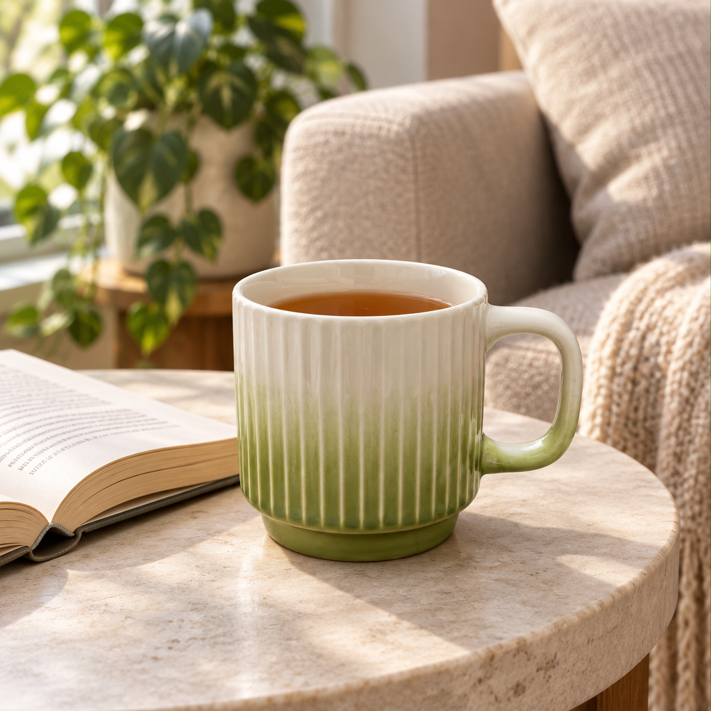 Ceramic Ribbed Mug Olive Green - 350ml