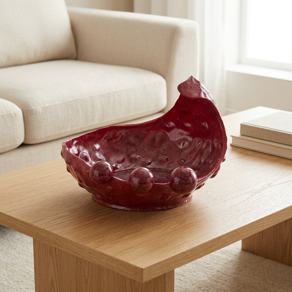 وعاء زينة من الراتنج على شكل بجعة عنابي - 32×28 سم