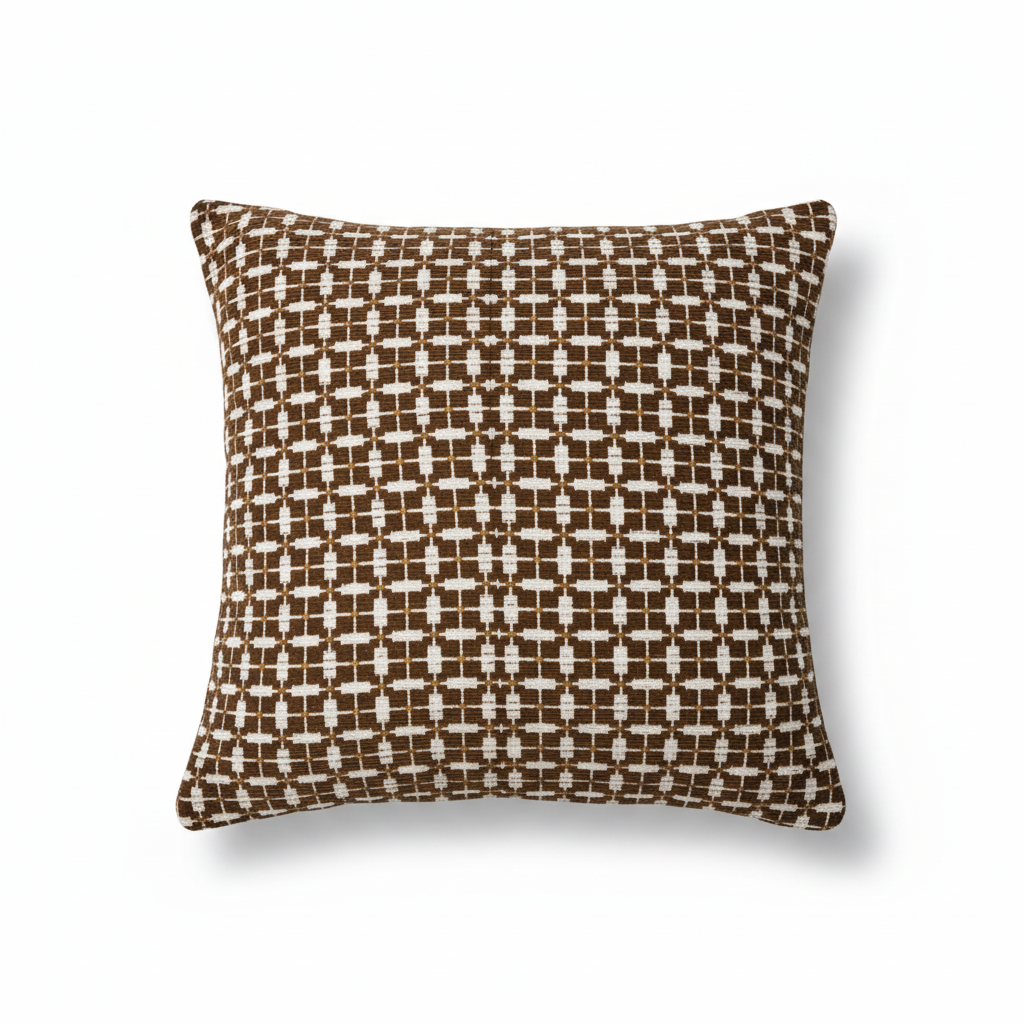 Woven Pattern Cushion Brown & Cream - 40cm