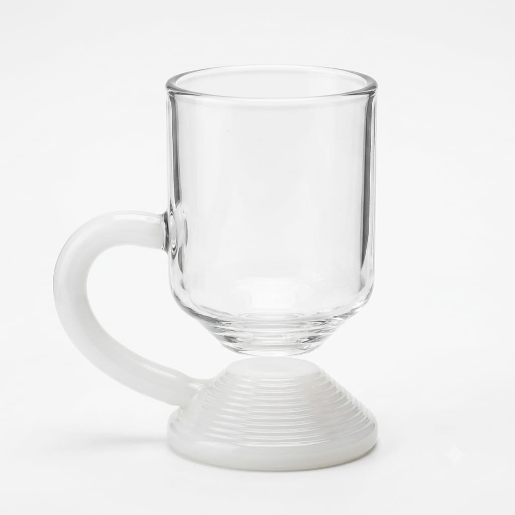 RAZ Levita 18-Piece Tea & Coffee Glass Set | Floating Handle | 6 Large Cups, 6 Small Cups & 6 Saucers | White