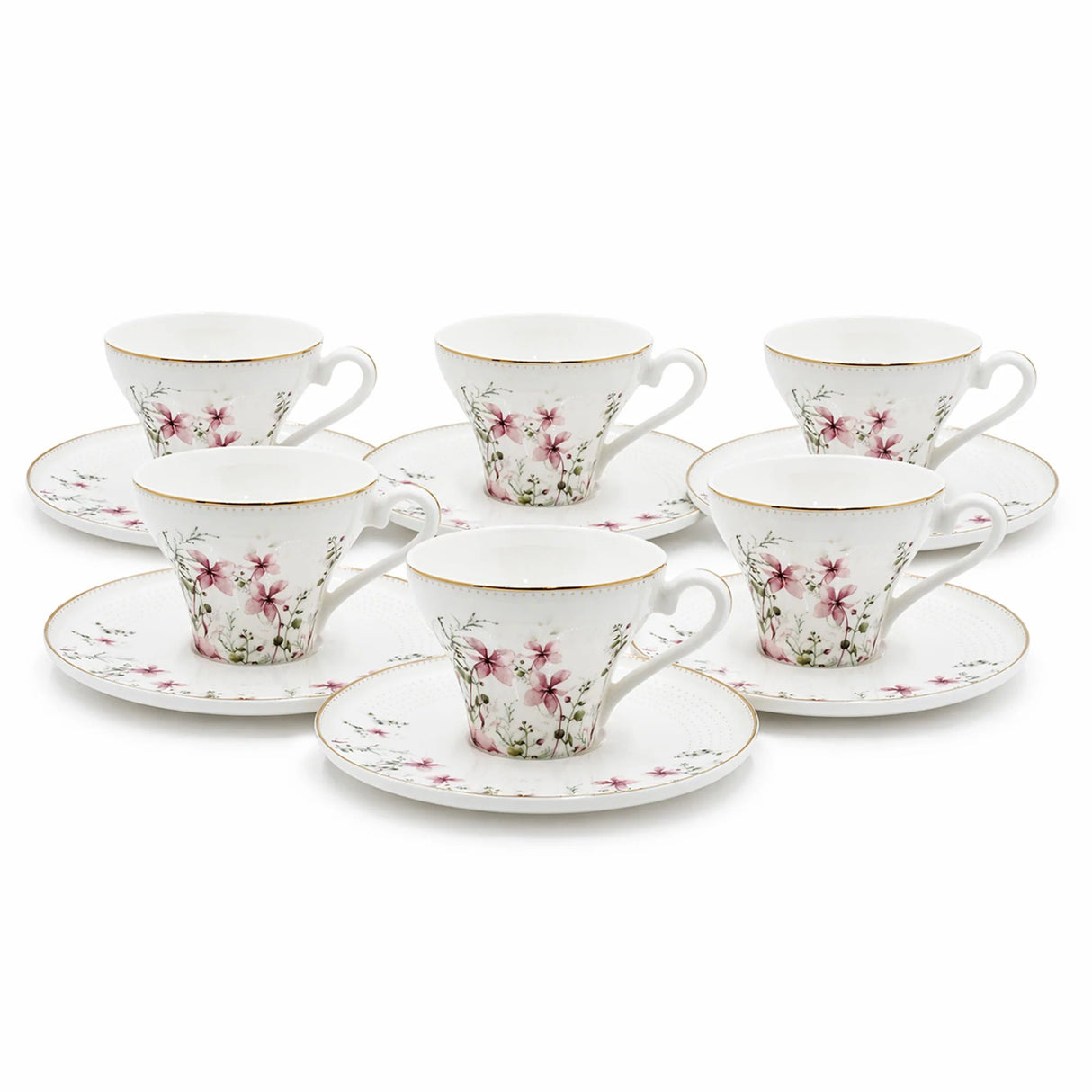 ABL GP-153 Ceramic Coffee Cup & Saucer Set – 12 Pieces – Floral Design Coffee Cups with Matching Saucers - Al Kabayel Discount CentreABL GP-153 Ceramic Coffee Cup & Saucer Set – 12 Pieces – Floral Design Coffee Cups with Matching SaucersTea SetsABLAl Kabayel Discount Centre