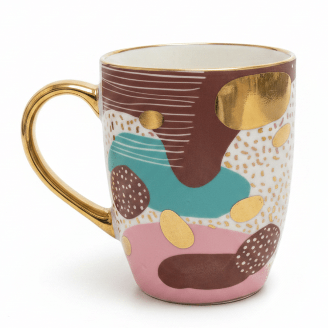 Abstract Art Ceramic Mug with Gold Handle 350ml - Al Kabayel Discount CentreAbstract Art Ceramic Mug with Gold Handle 350mlMugsAKDCAl Kabayel Discount Centre