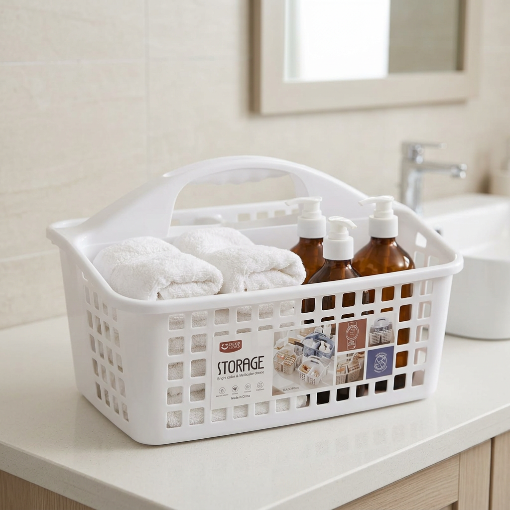 Plastic Handy Storage Basket with Carry Handle White – 32×20cm
