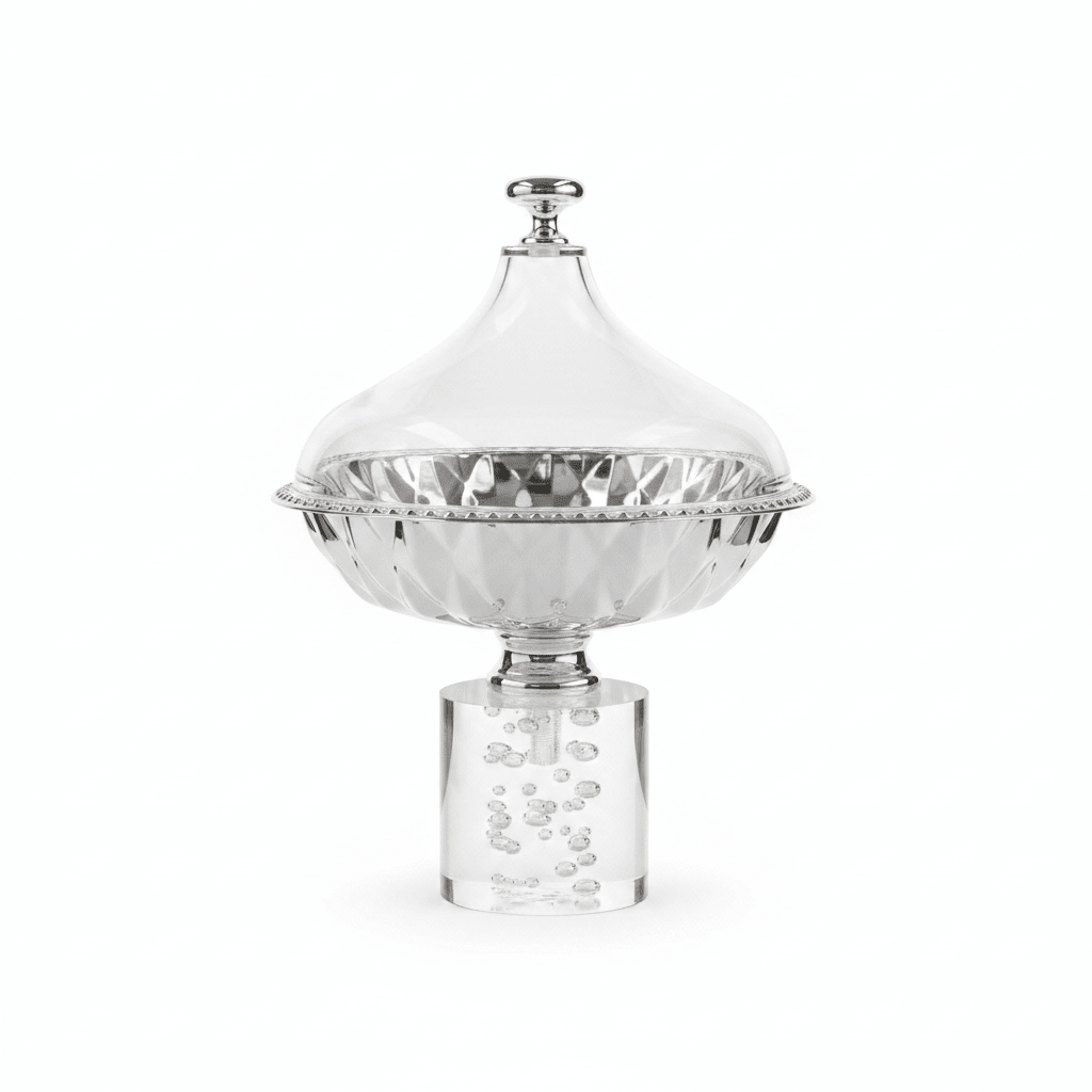 Acrylic Footed Silver Candy Bowl with Acrylic Dome Lid - 20×15 cm - Al Kabayel Discount CentreAcrylic Footed Silver Candy Bowl with Acrylic Dome Lid - 20×15 cmBowlsAKDCAl Kabayel Discount Centre