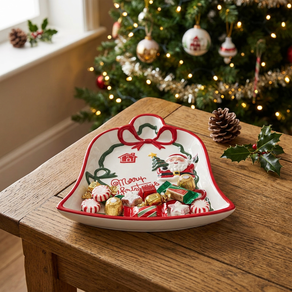 Ceramic Christmas Bell Candy Tray - 24x15cm