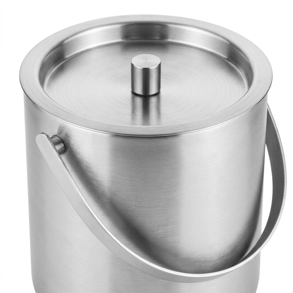 FNS Stainless Steel Ice Bucket with Lid and Carry Handle Silver - 1.5 Litre