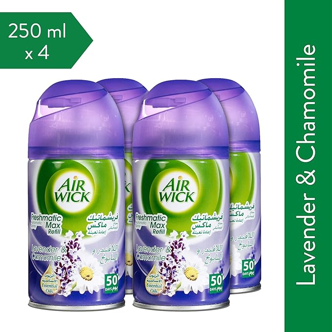 Air wick Air Freshener Freshmatic Pure Refill Lavender, 4 X 250 ml - Al Kabayel Discount CenterAir wick Air Freshener Freshmatic Pure Refill Lavender, 4 X 250 mlHome FragrancesAIR WICKAl Kabayel Discount Center
